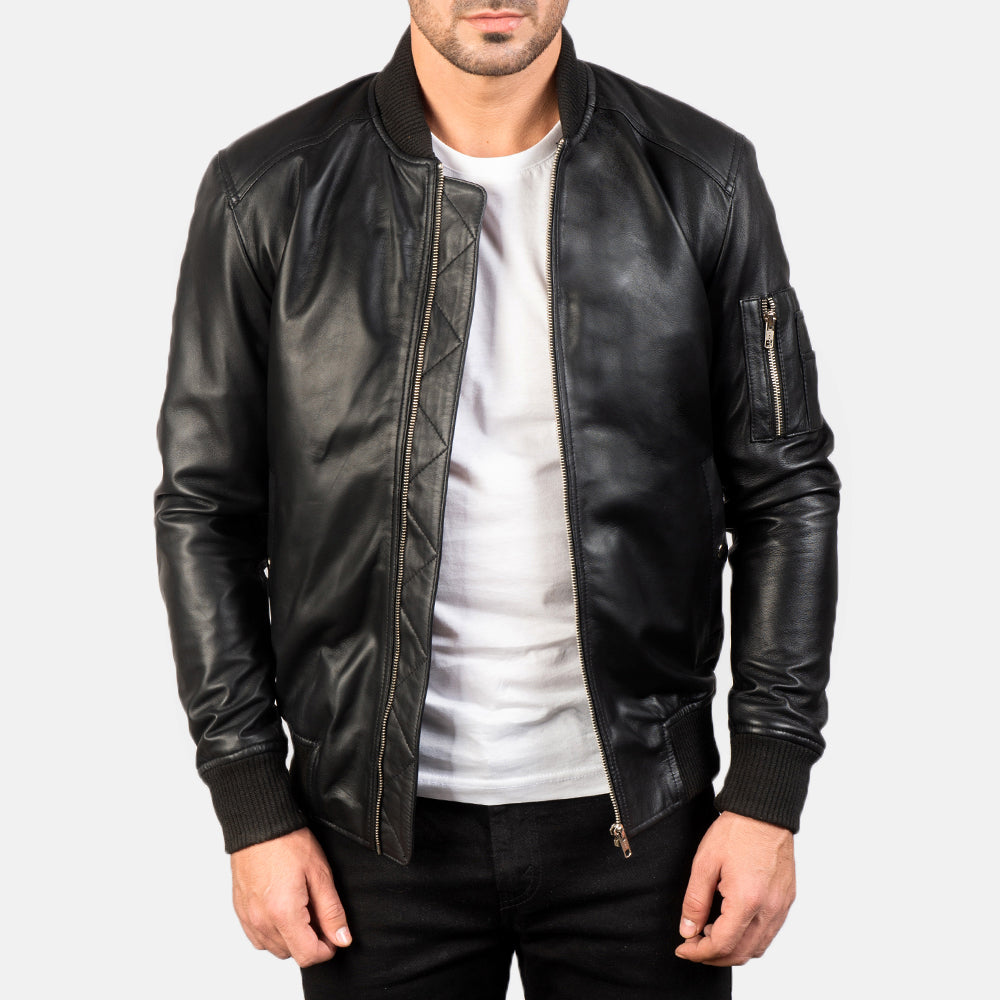 [FS] Bomia Ma-1 Black Leather Bomber Jacket