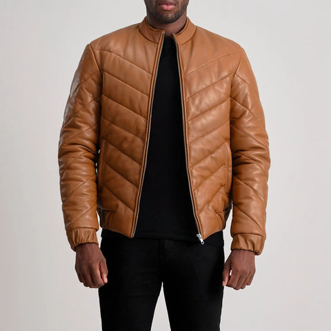 Travis Tan Leather Puffer Jacket SH56
