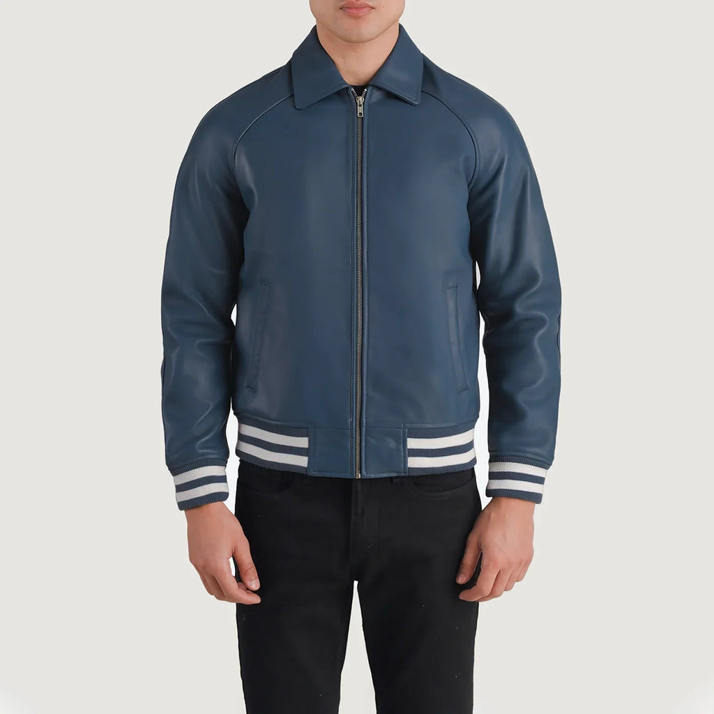 Walton Blue Leather Varsity Jacket SH36