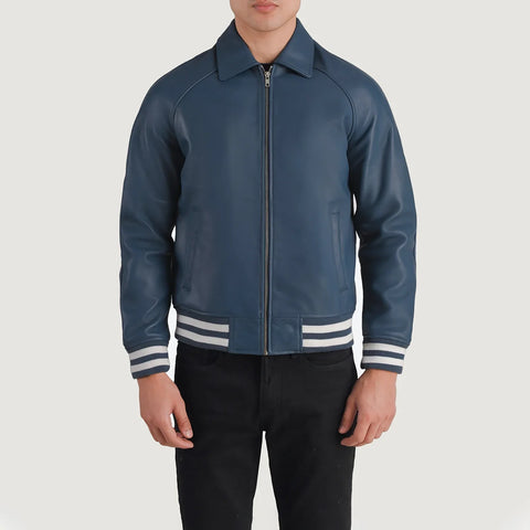 Walton Blue Leather Varsity Jacket SH36