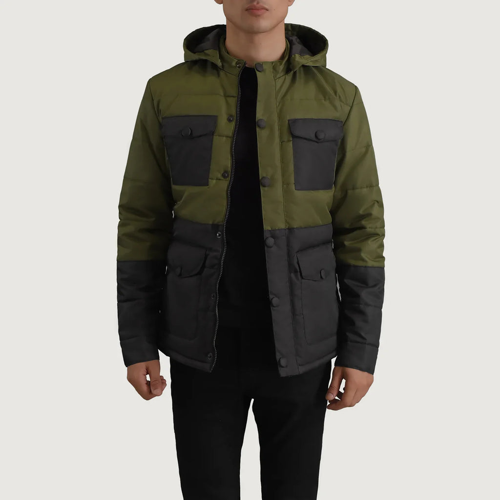 Wayne Black & Green Hooded Puffer Jacket SH32