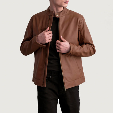 Zen Matte Brown Leather Biker Jacket SH03
