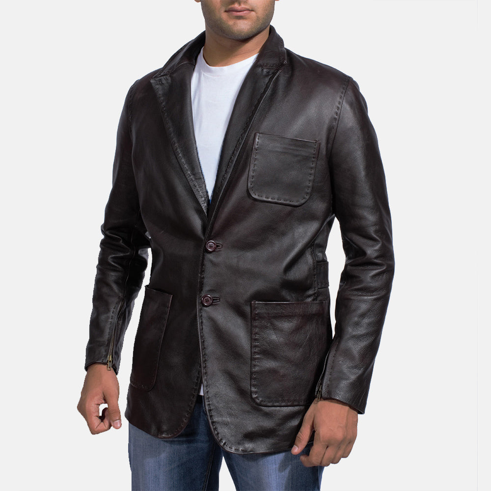 Wine Black Leather Blazer SH22