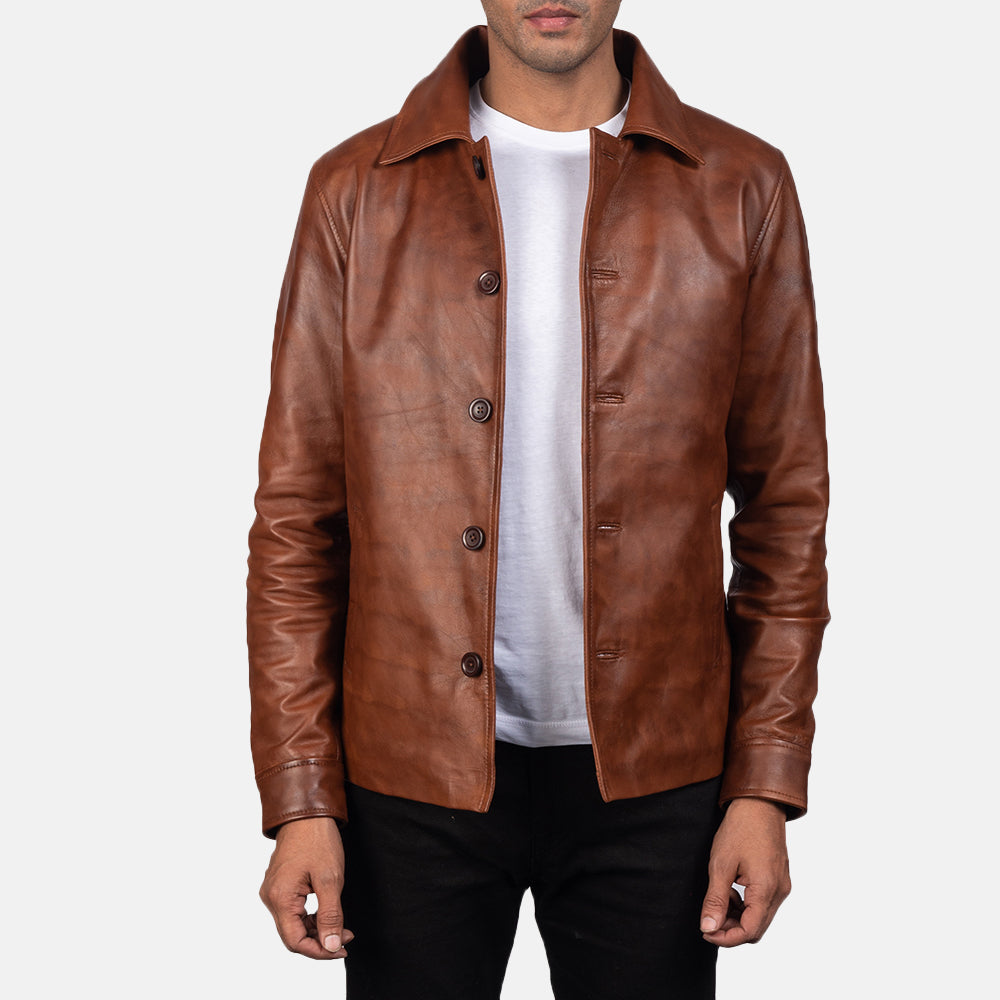 Waffle Brown Leather Jacket SH40