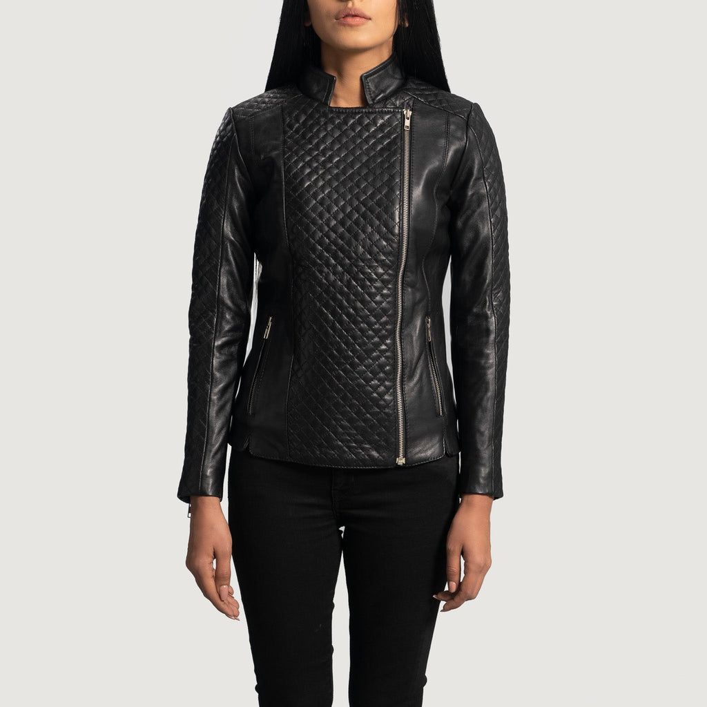 Orient Grain Quilted Black Leather Biker Jacket SH572