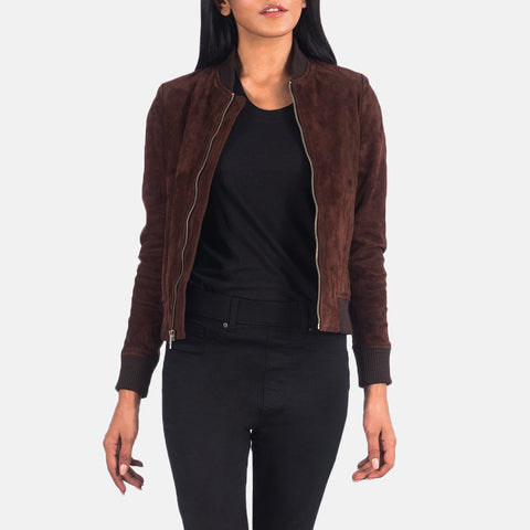 Bliss Brown Suede Bomber Jacket SH630
