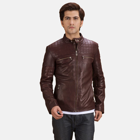 Urbane Quilted Maroon Leather Biker Jacket SH49
