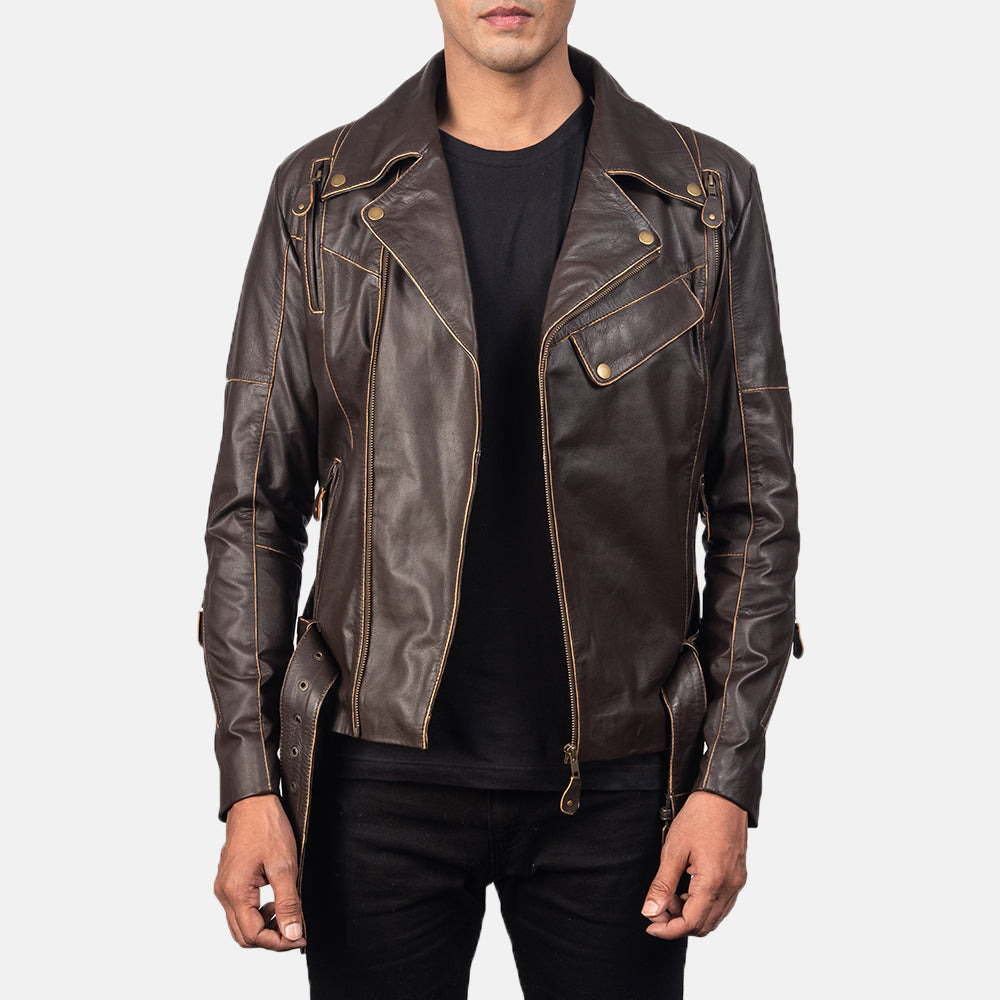 Vincent Brown Leather Biker Jacket SH42