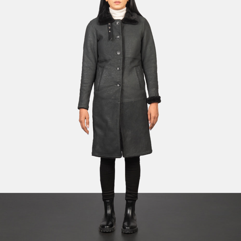 Alina Shearling Black Leather Coat SH644