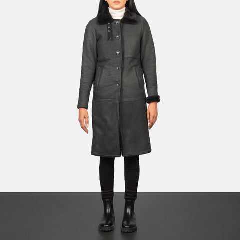 Alina Shearling Black Leather Coat SH644