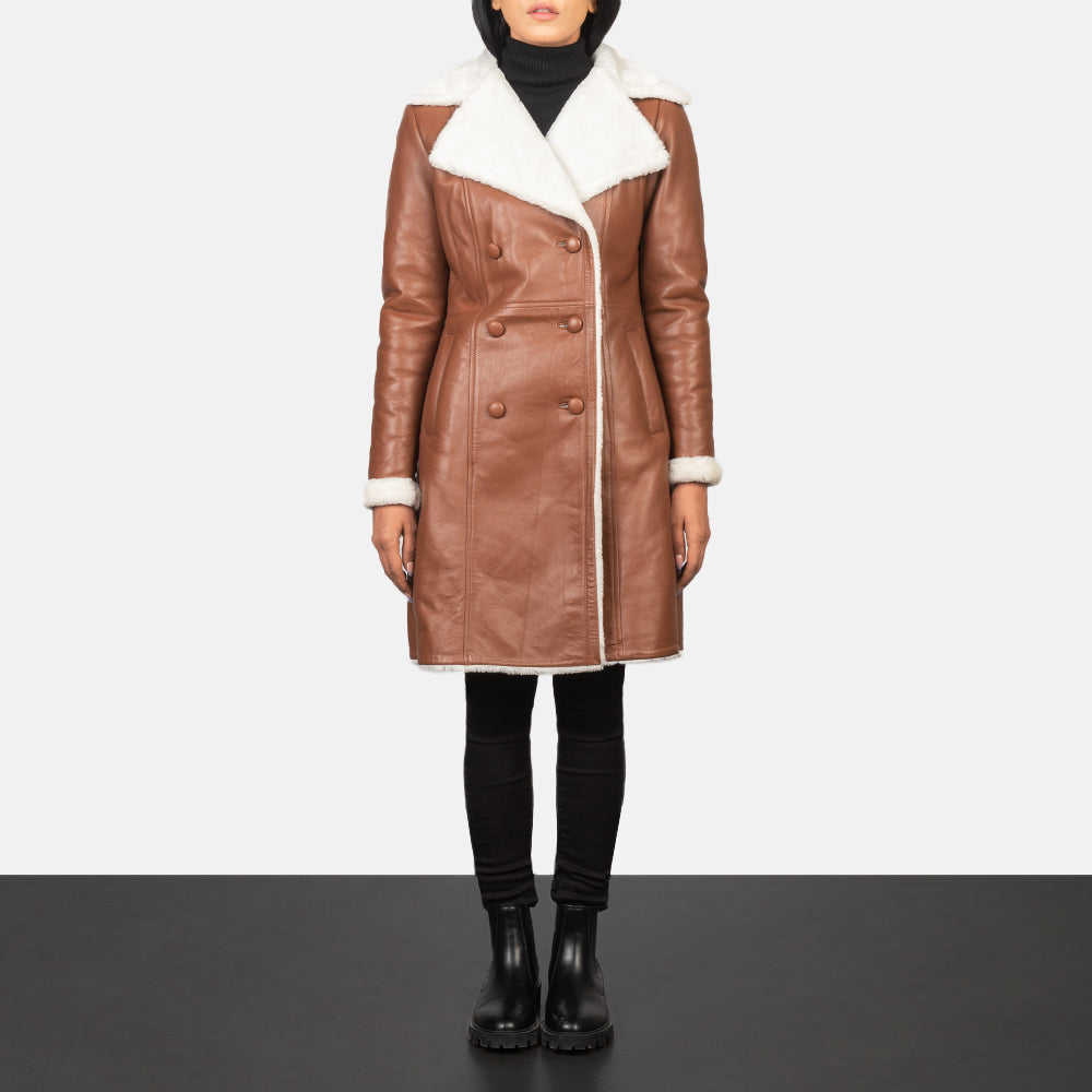 Amie Brown Double Breasted Shearling Coat SH637
