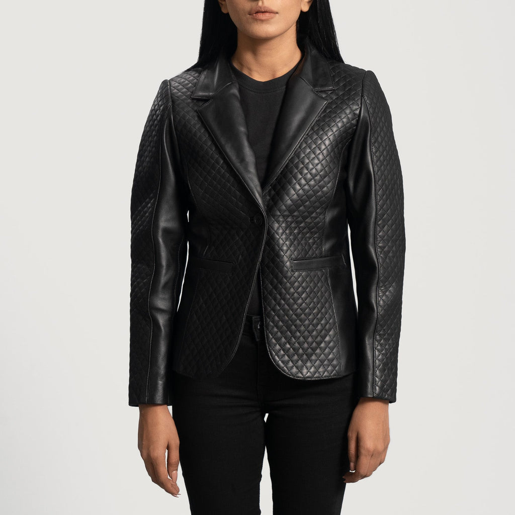 Cora Quilted Black Leather Blazer SH619