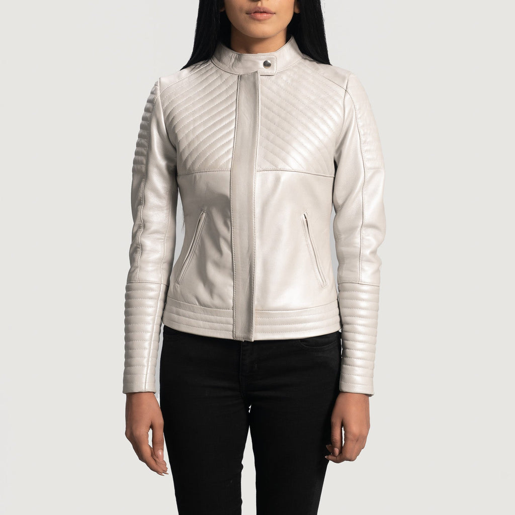 Ice Maiden Silver Quilted Leather Biker Jacket SH596