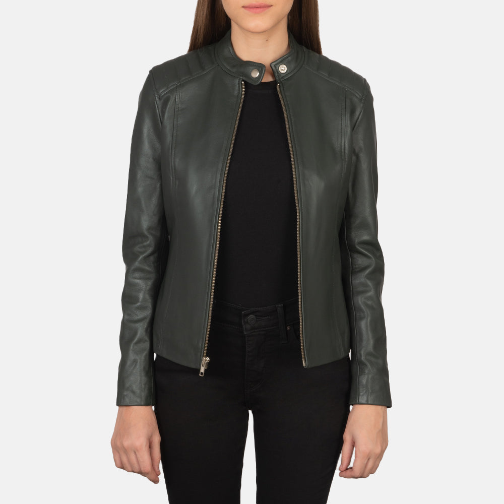 Kelsee Green Leather Biker Jacket SH592