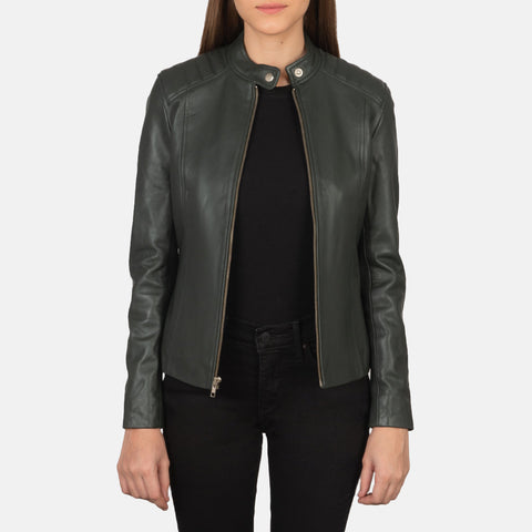 Kelsee Green Leather Biker Jacket SH592