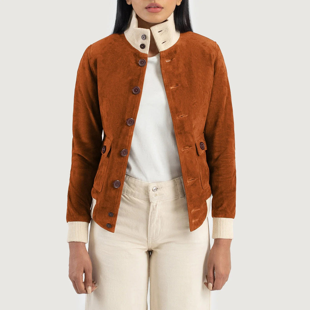 Sasha A1 Brown Suede Bomber Jacket SH546