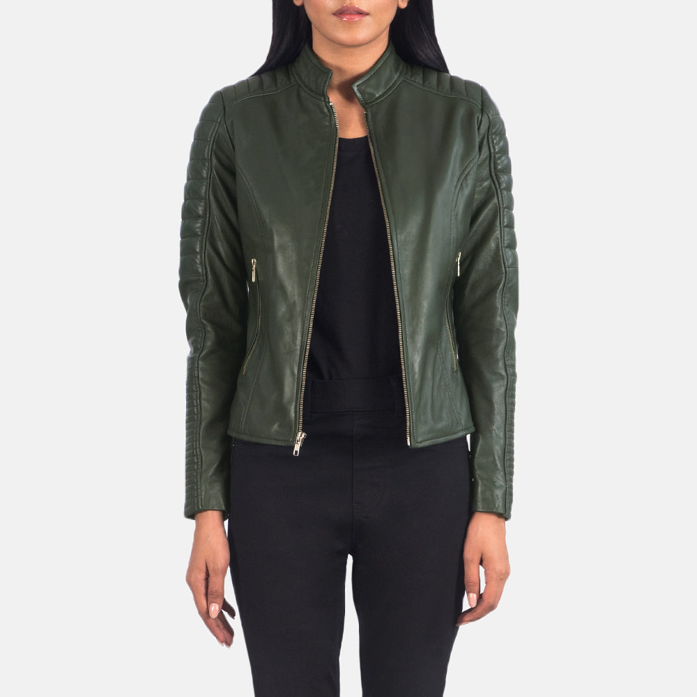 Adalyn Quilted Green Leather Biker Jacket SH651