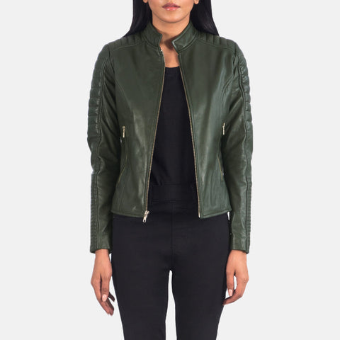 Adalyn Quilted Green Leather Biker Jacket SH651