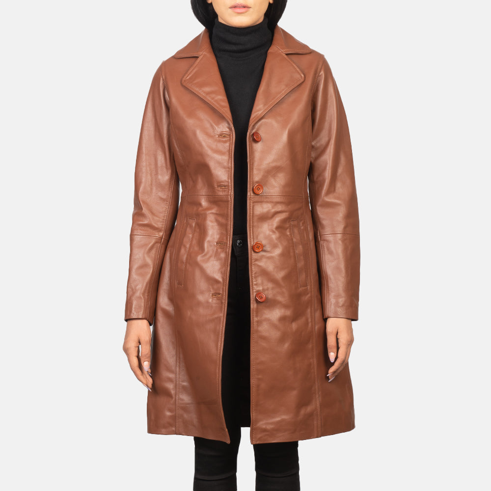 Alexis Brown Single Breasted Leather Coat SH648