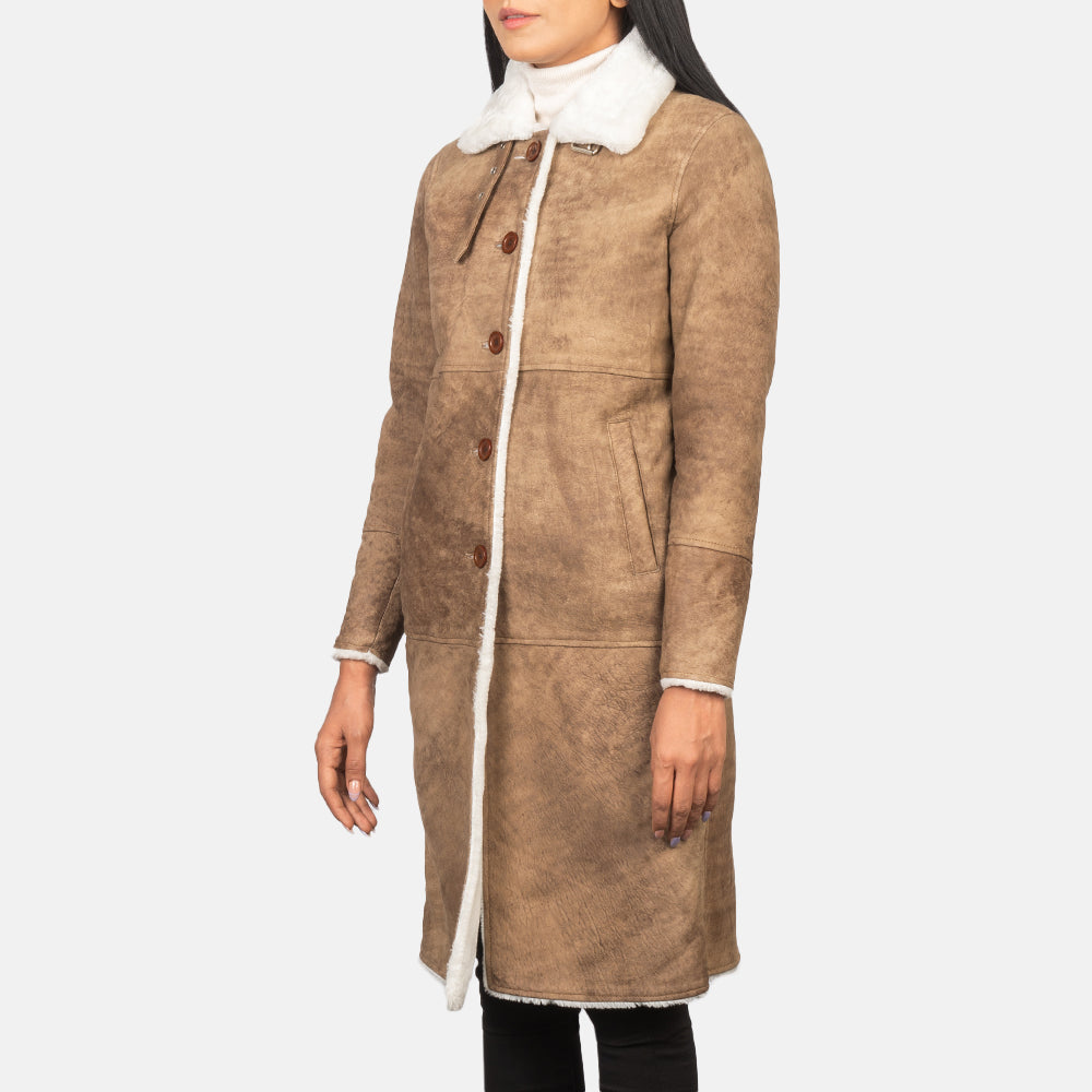 Alina Shearling Brown Leather Coat SH643