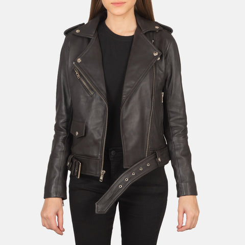 Alison Brown Leather Biker Jacket SH641