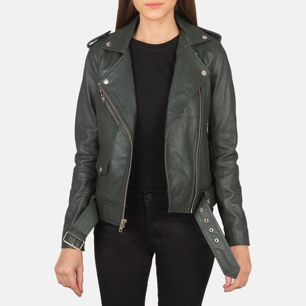 Alison Green Leather Biker Jacket SH639
