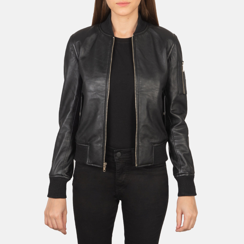 Ava Ma-1 Black Leather Bomber Jacket SH635