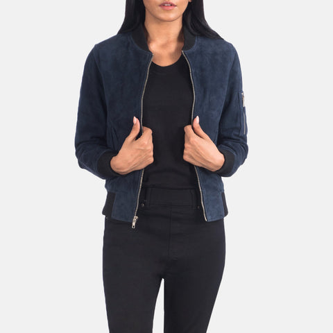 Ava Ma-1 Blue Suede Bomber Jacket SH634