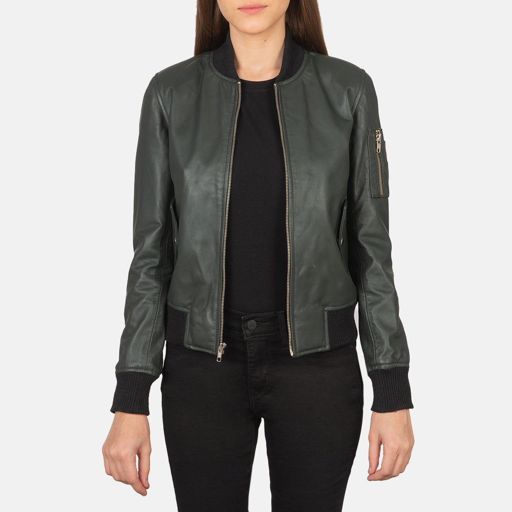 Ava Ma-1 Green Leather Bomber Jacket SH633