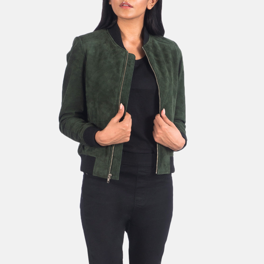 Bliss Green Suede Bomber Jacket SH629