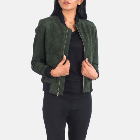 Bliss Green Suede Bomber Jacket SH629