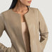 Elixir Beige Collarless Leather Jacket SH614