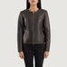 Elixir Brown Collarless Leather Jacket SH612