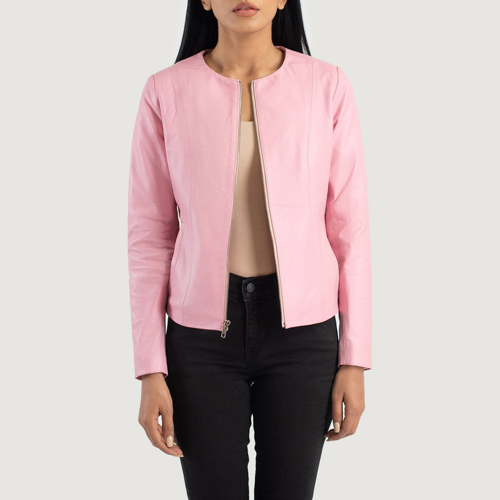 Elixir Pink Collarless Leather Jacket SH610