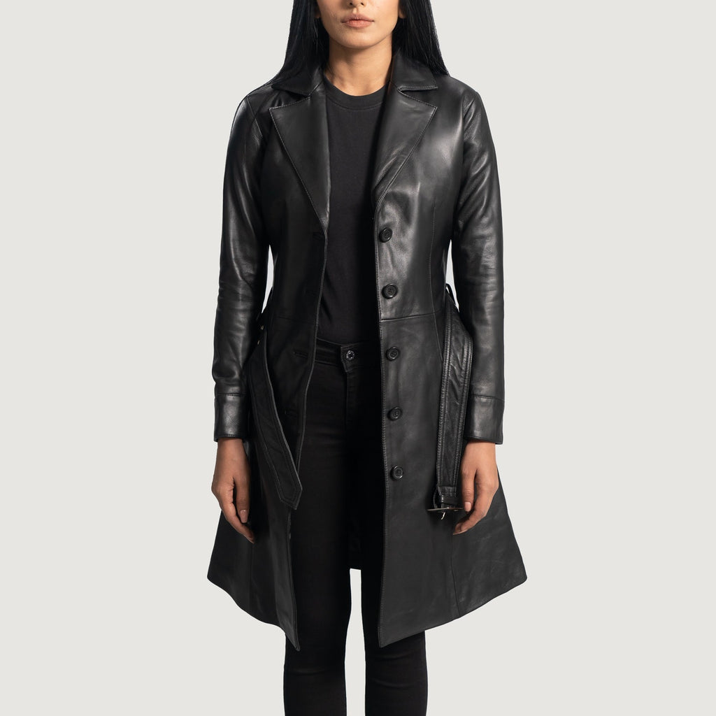 Moonlight Black Leather Trench Coat SH579