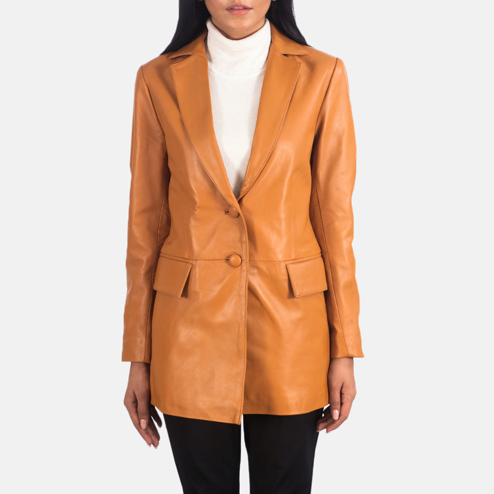 Marilyn Tan Brown Leather Blazer SH581