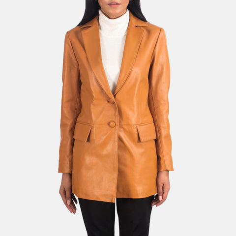 Marilyn Tan Brown Leather Blazer SH581