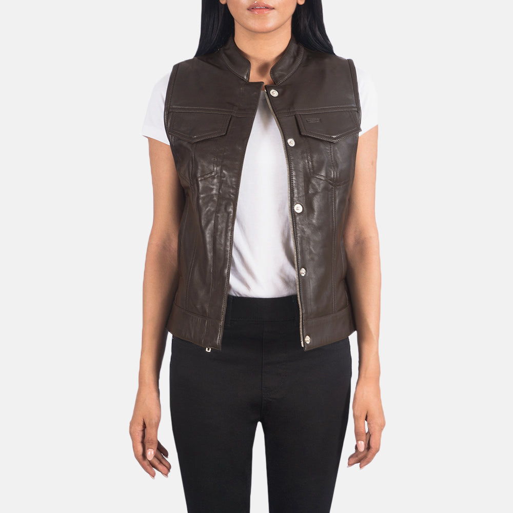 Rayne Moto Brown Leather Vest SH569