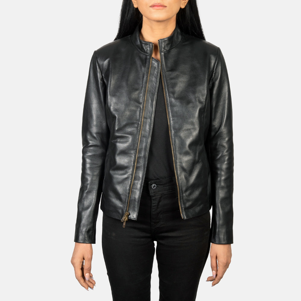 Rumella Black Leather Biker Jacket SH558