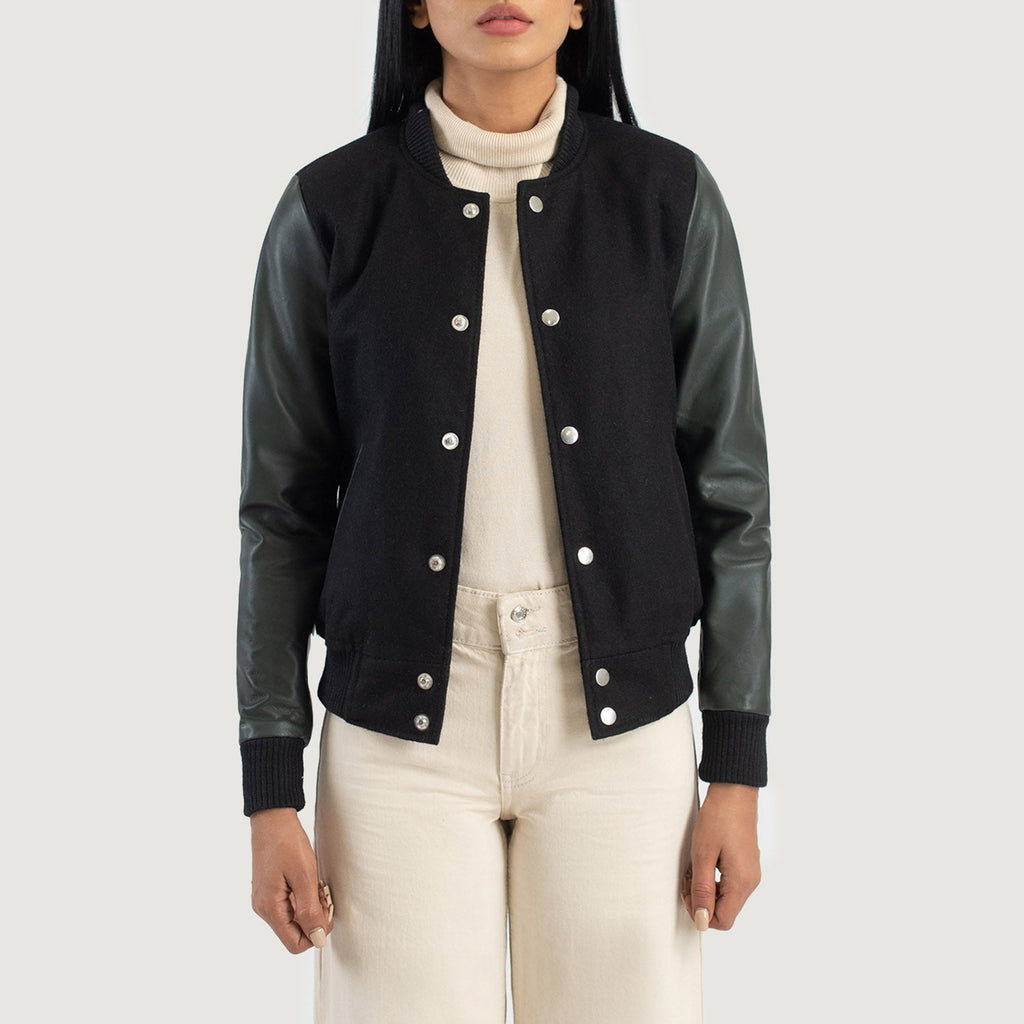 Savant Green & Black Hybrid Varsity Jacket SH541