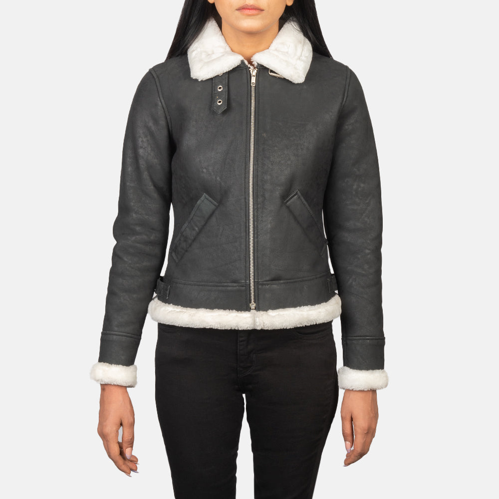 Sherilyn B-3 Black & White Leather Bomber Jacket SH537