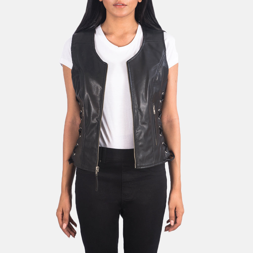 Vanda Black Leather Biker Vest SH521