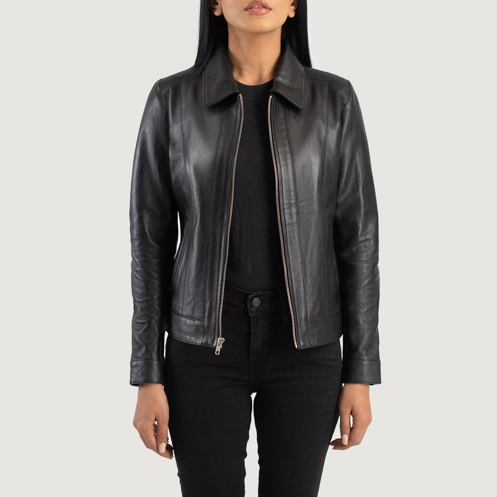 Vixen Black Classic Collar Leather Jacket SH518