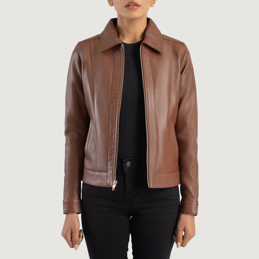 Vixen Brown Classic Collar Leather Jacket SH517